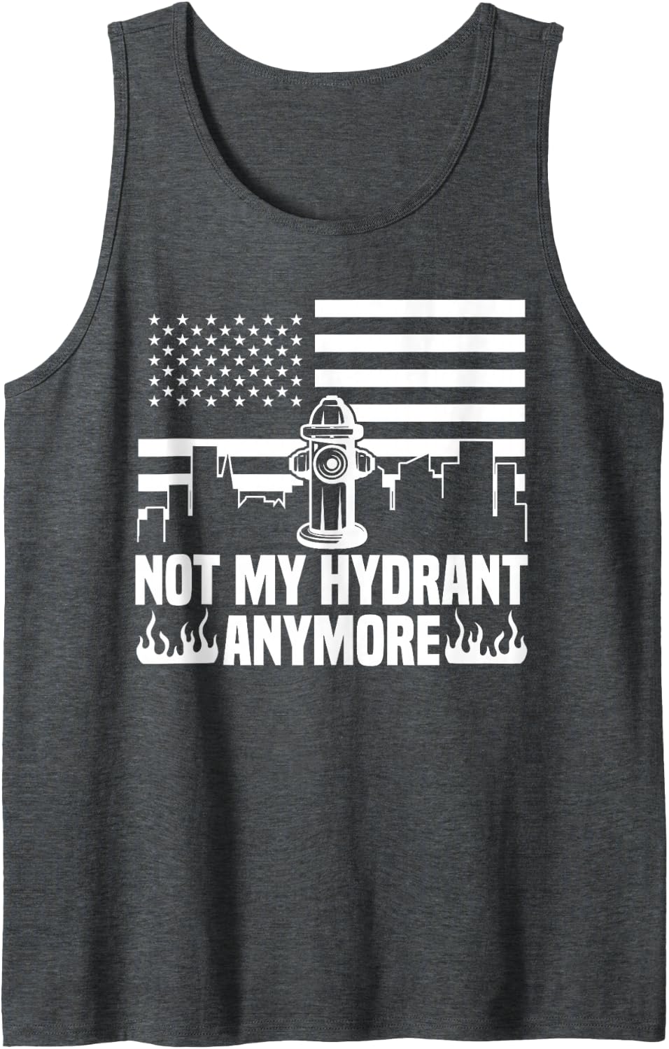 Not My Hydrant Anymore Retired Firefighter Fireman USA Flag Sleeveless Tank Top - Dark Heather Grey