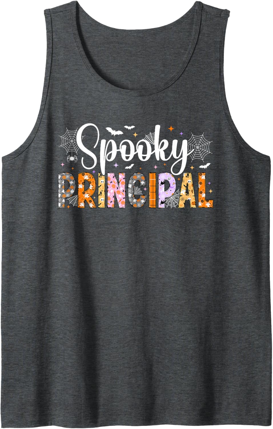 Spooky Principal Halloween School Principal Sleeveless Tank Top - Dark Heather Grey
