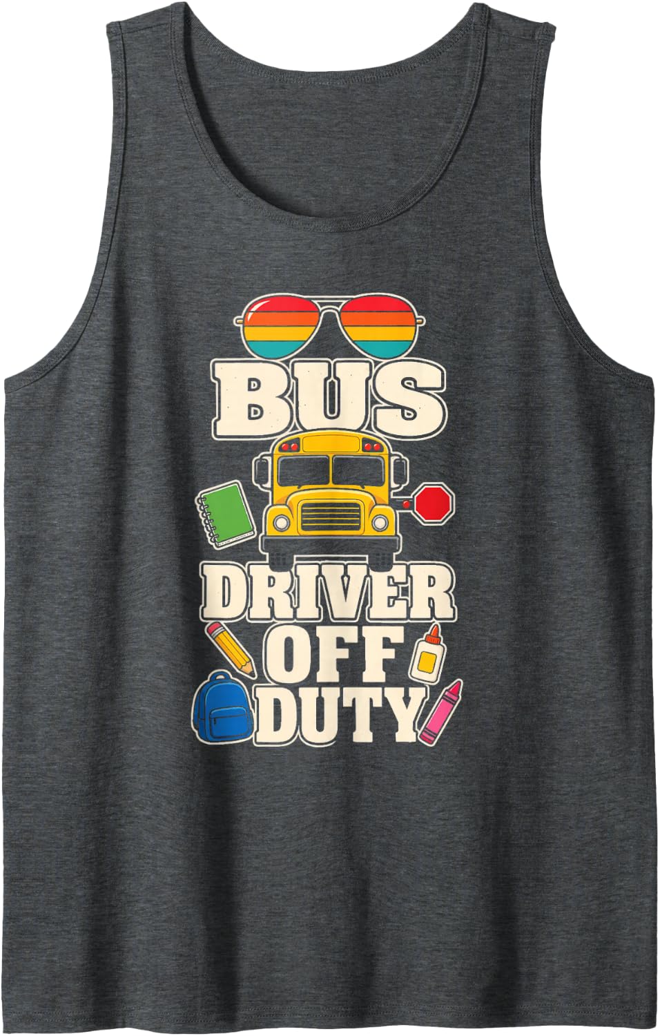 School Bus Driver Off Duty Elementary Route Retro Sunset Sleeveless Tank Top - Dark Heather Grey
