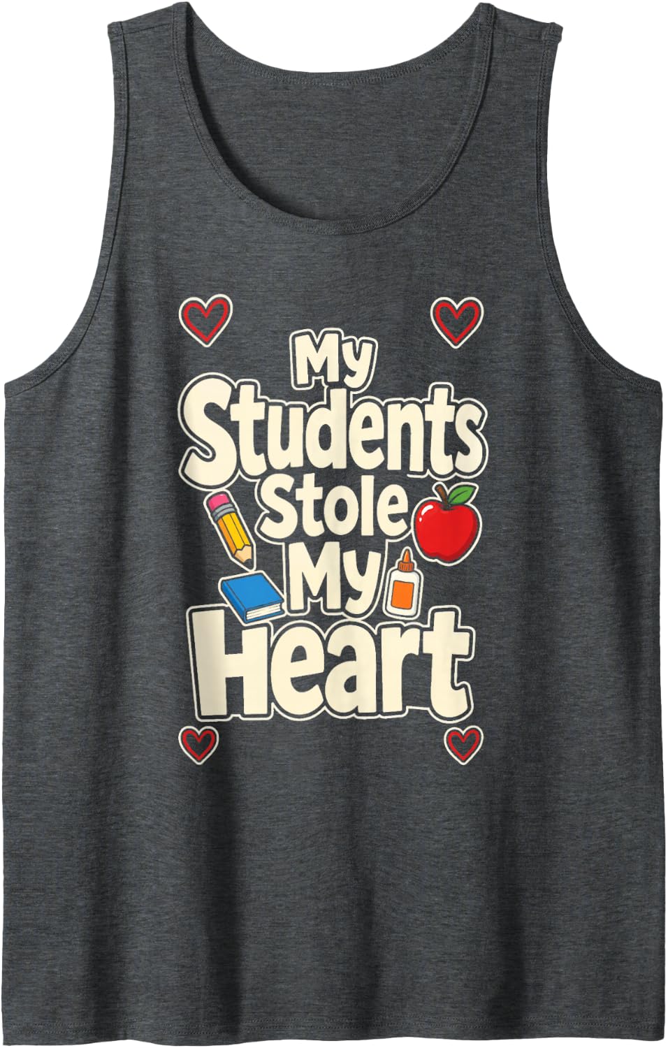 Elementary Teacher My Students Stole My Heart Appreciation Sleeveless Tank Top - Dark Heather Grey