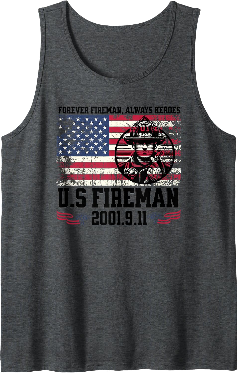 In Memory And Honor Of Firefighters, Remembering 9/11 Tank Top - Dark Heather Grey