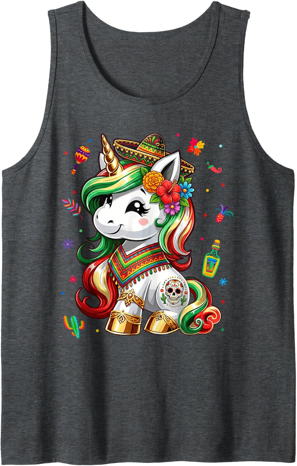 Cinco De Mayo Girls Toddler Kids Mexican Unicorn 5 de Mayo Sleeveless Tank Top - Dark Heather Grey