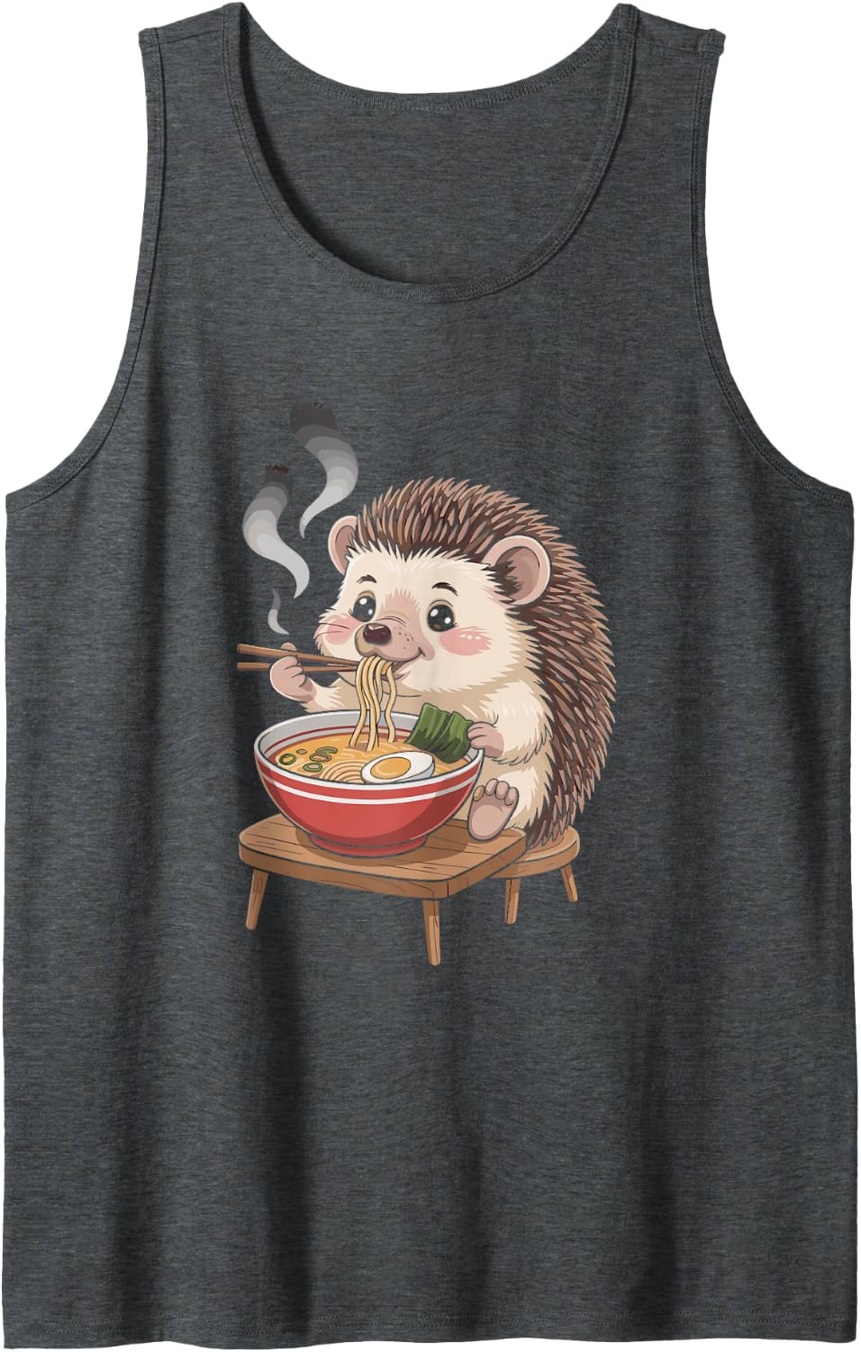 Cute Hedgehog Eating Ramen Noodles Sleeveless Tank Top - Dark Heather Grey