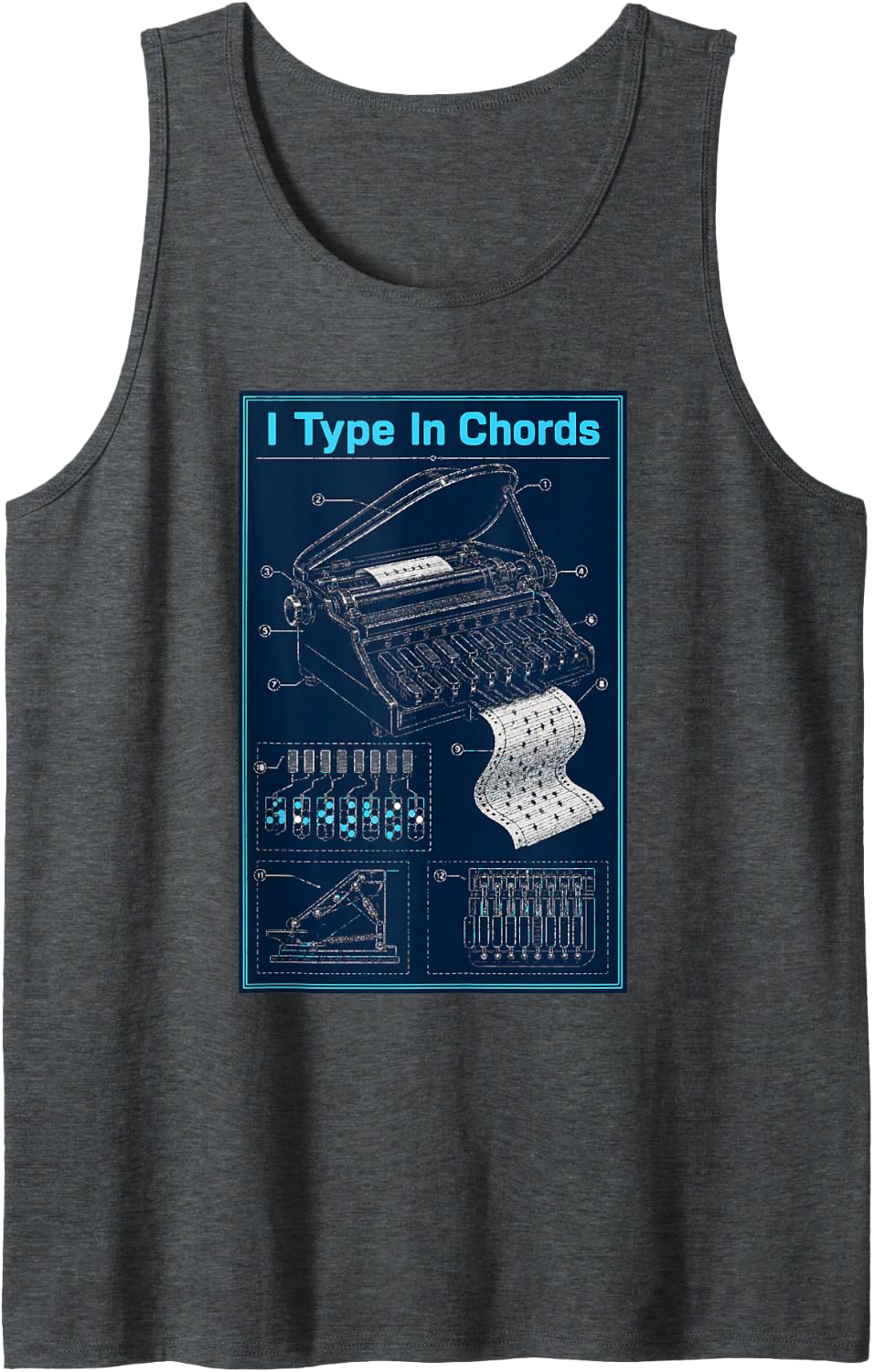 Type in Chords Musician Pianist Piano Player Sleeveless Tank Top - Dark Heather Grey