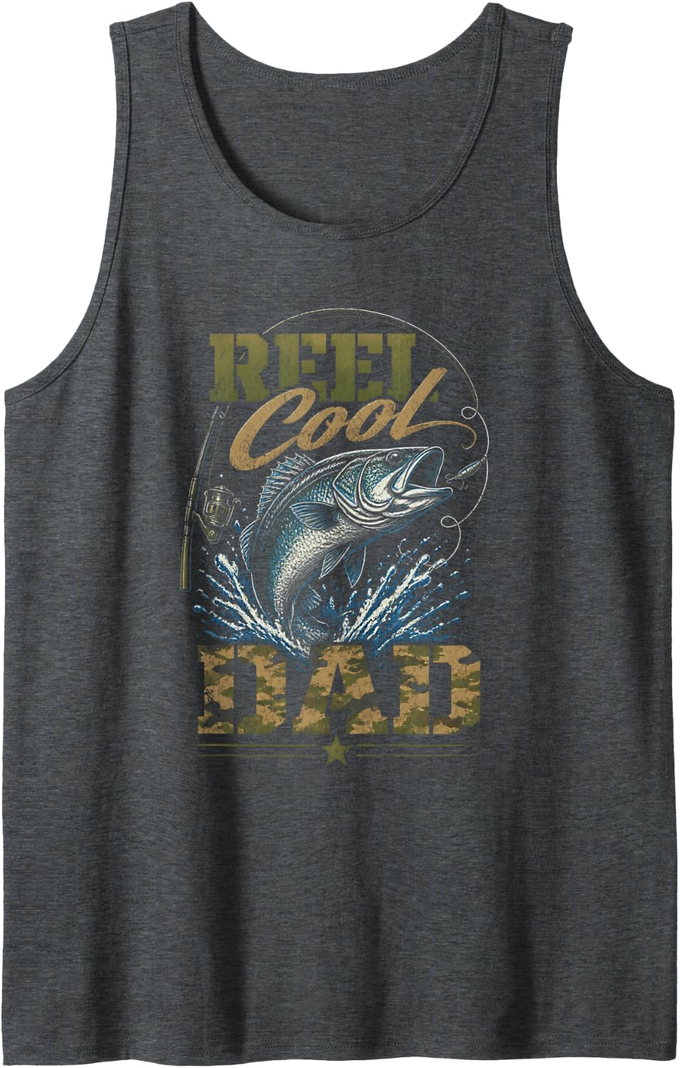 Reel Cool DAD Fishing Gift for Fathers Sleeveless Tank Top - Dark Heather Grey