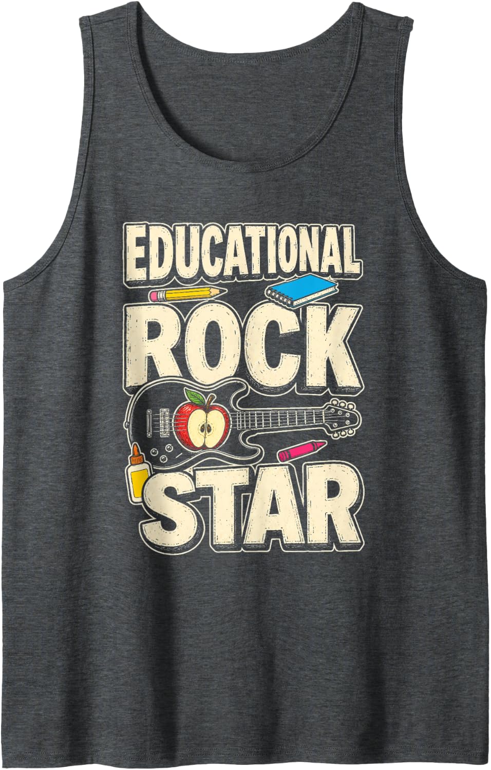 Teacher Educational Rock Star Electric Guitar Elementary Sleeveless Tank Top - Dark Heather Grey