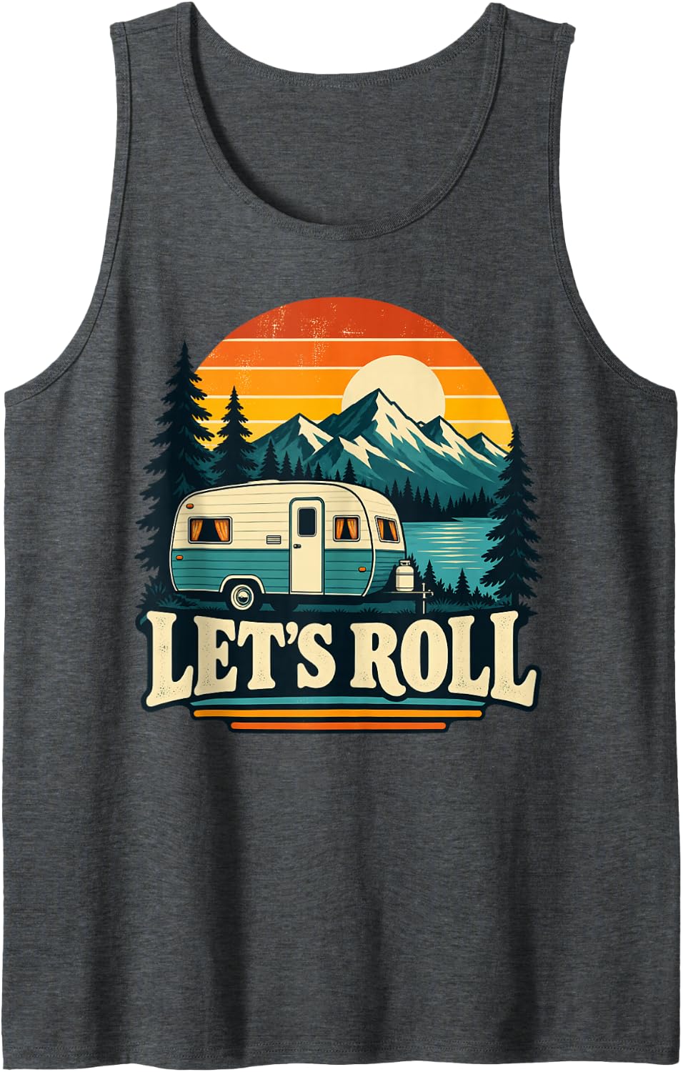 Let's Roll Travel Trailer Camping Sleeveless Tank Top - Dark Heather Grey