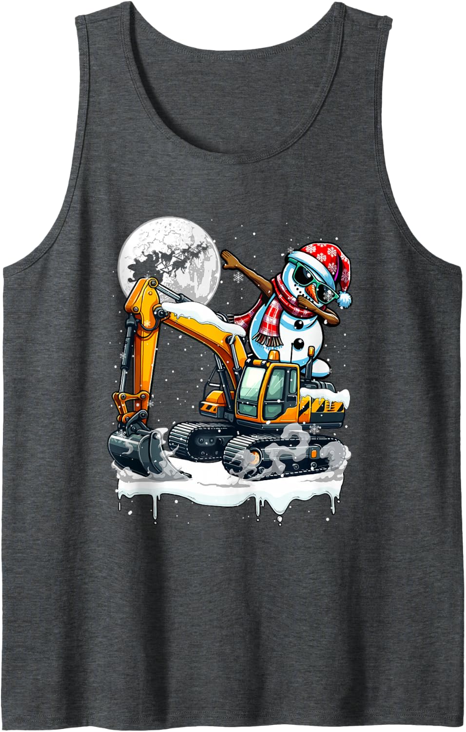 Dabbing Snowman On Excavator Truck Christmas Driver Lover Sleeveless Tank Top - Dark Heather Grey
