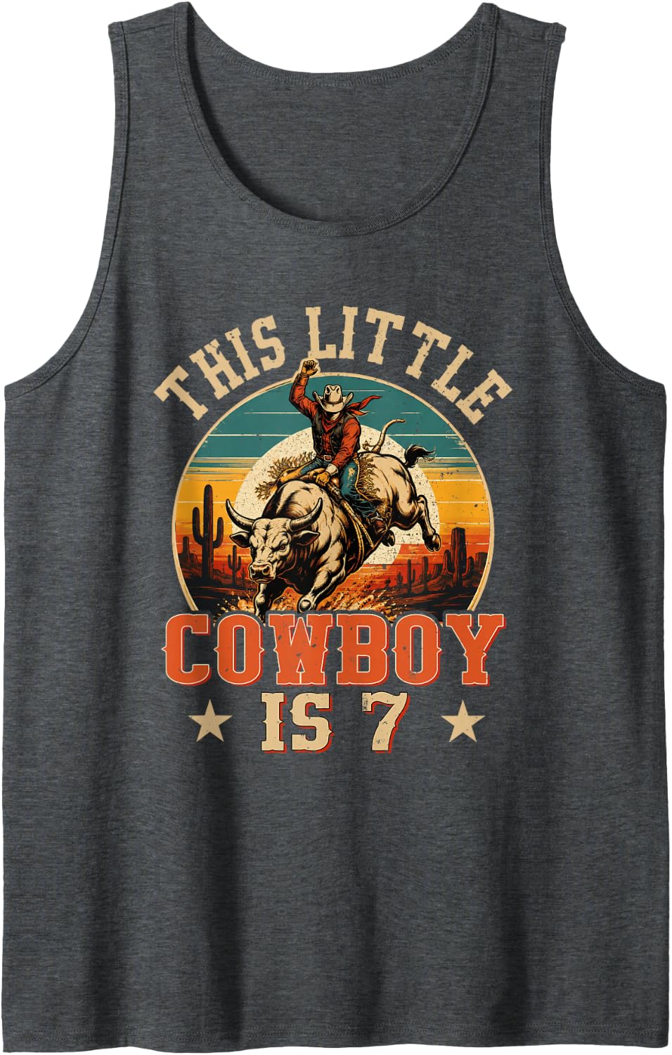 7 Years Old Bull Riding Lover 7th Birthday Cowboy Theme Tank Top - Dark Heather Grey