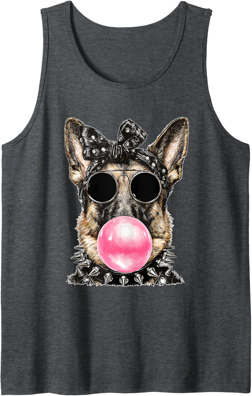 German Shepherd with Sunglasses Punk Animal Bubblegum Gothic Sleeveless Tank Top - Dark Heather Grey