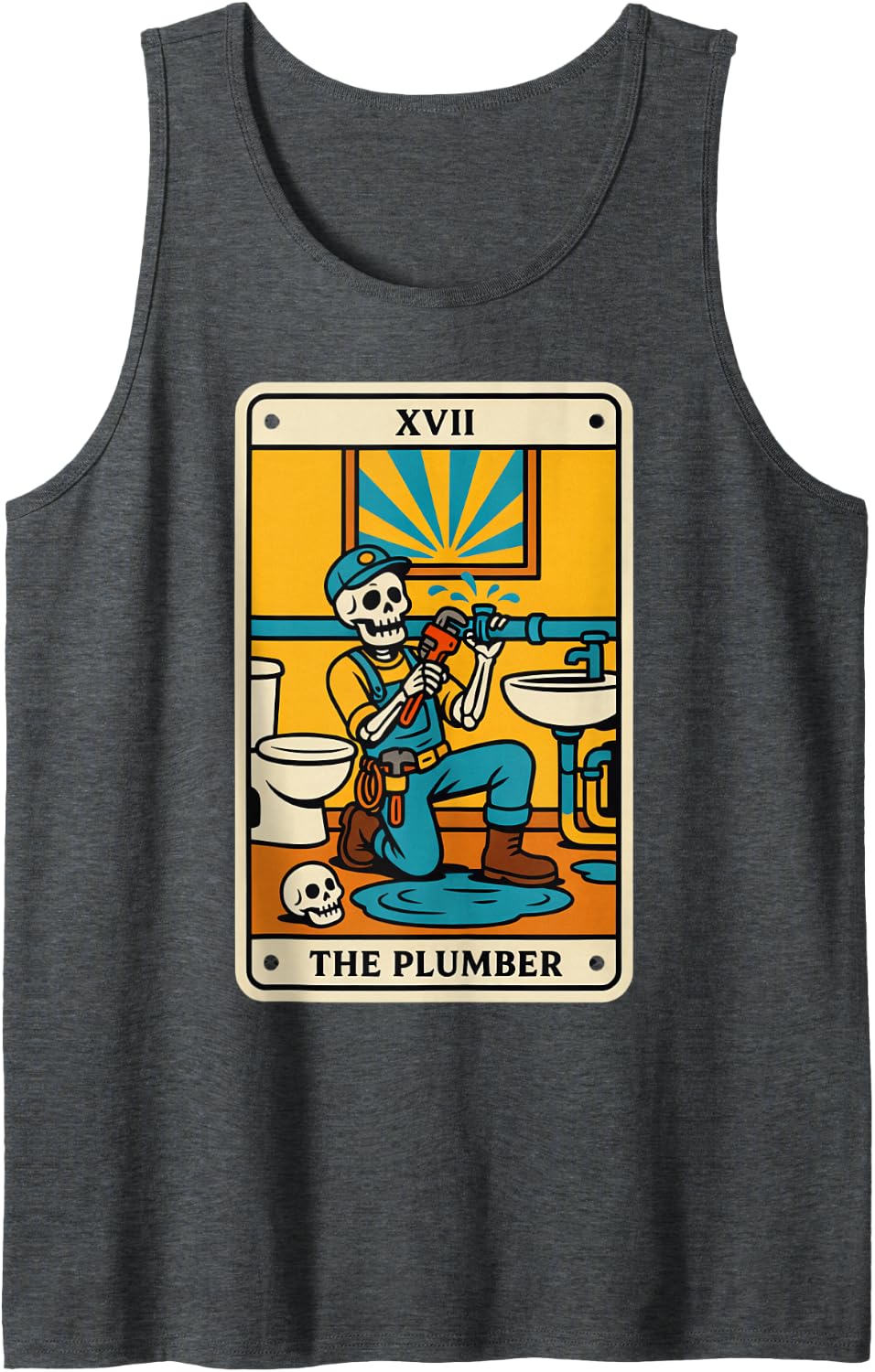 Funny Plumber Plumbing Tools Trade Humor Sleeveless Tank Top - Dark Heather Grey