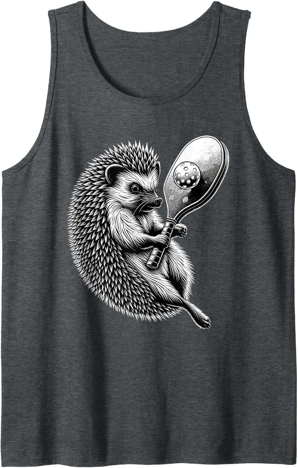 Hedgehog Playing Pickleball for Pickle Ball Player Sleeveless Tank Top - Dark Heather Grey