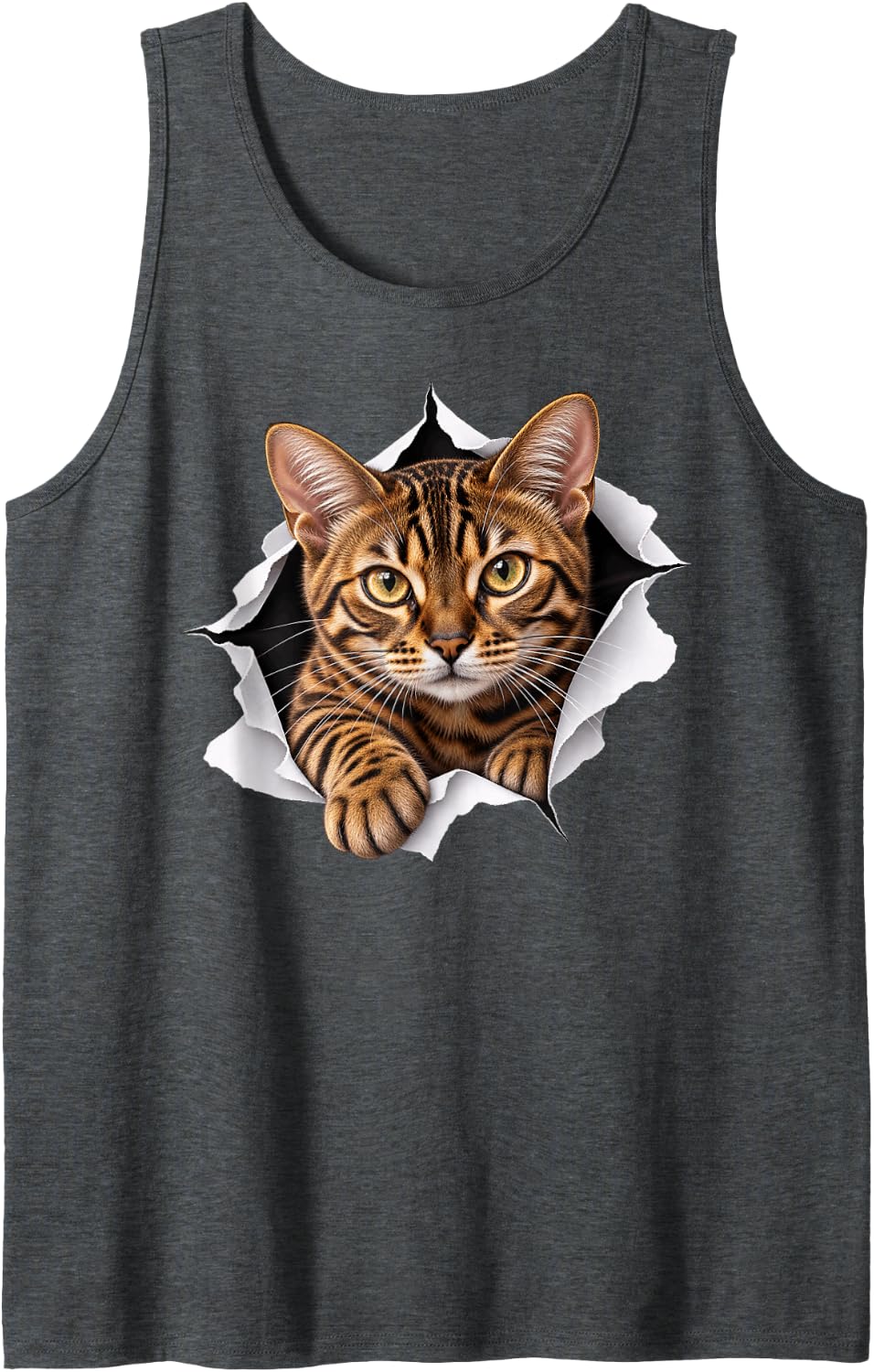 Funny Bengal Cat Peeking Cute Mom Dad Sleeveless Tank Top - Dark Heather Grey