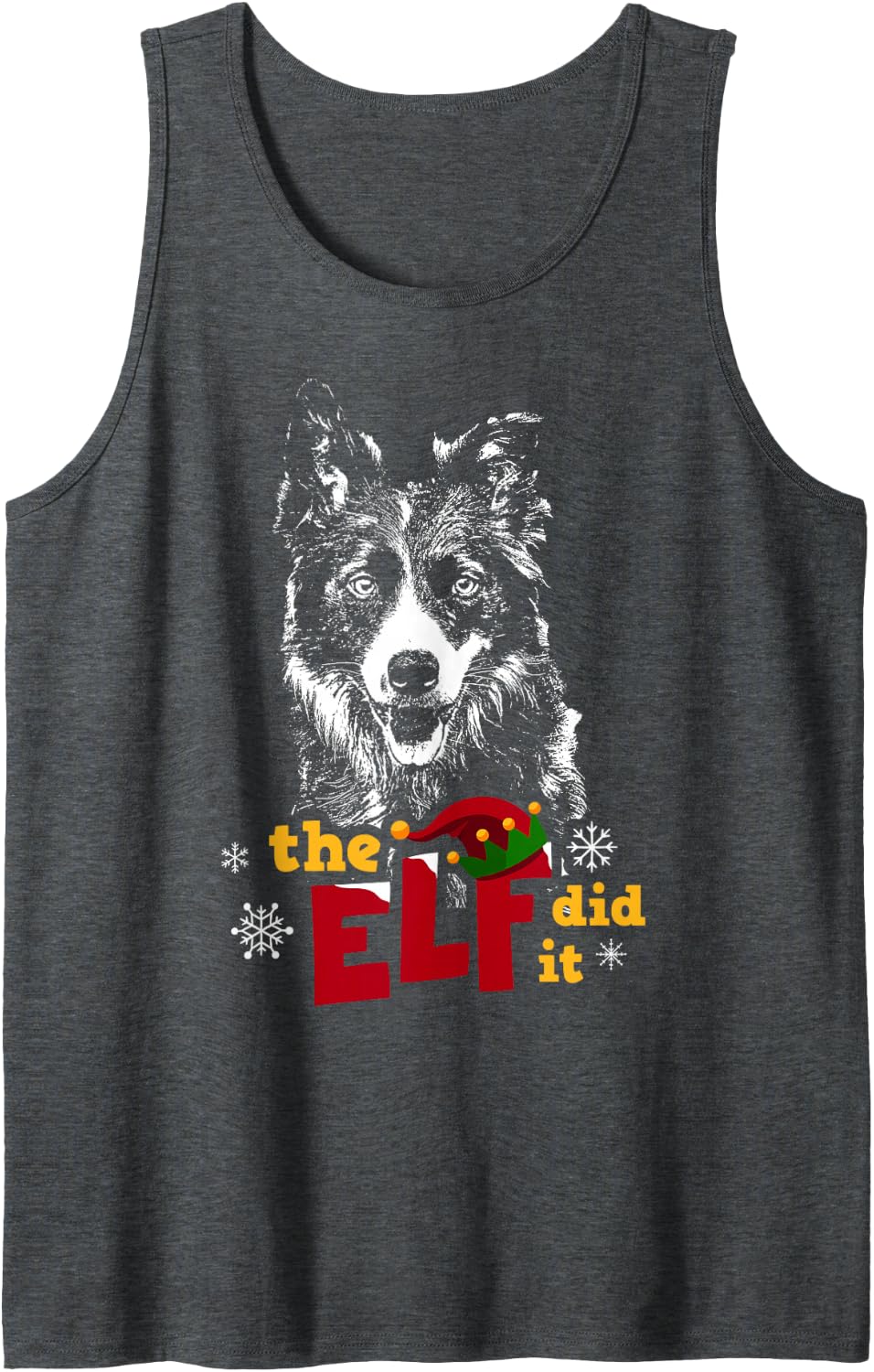 Elf Did it Funny Border Collie Christmas Sleeveless Tank Top - Dark Heather Grey