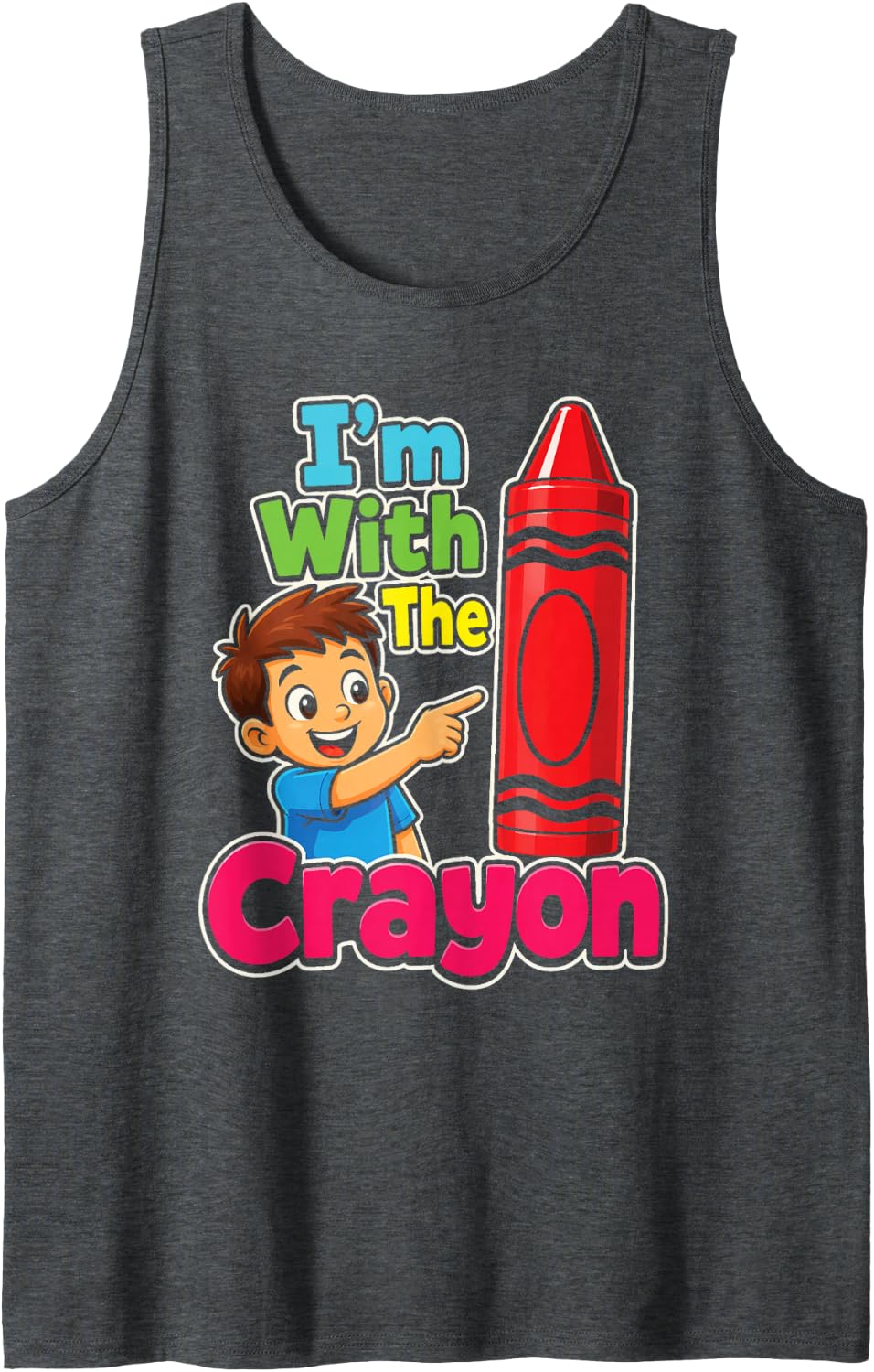 Elementary School I'm with The Crayon Matching Class Sleeveless Tank Top - Dark Heather Grey
