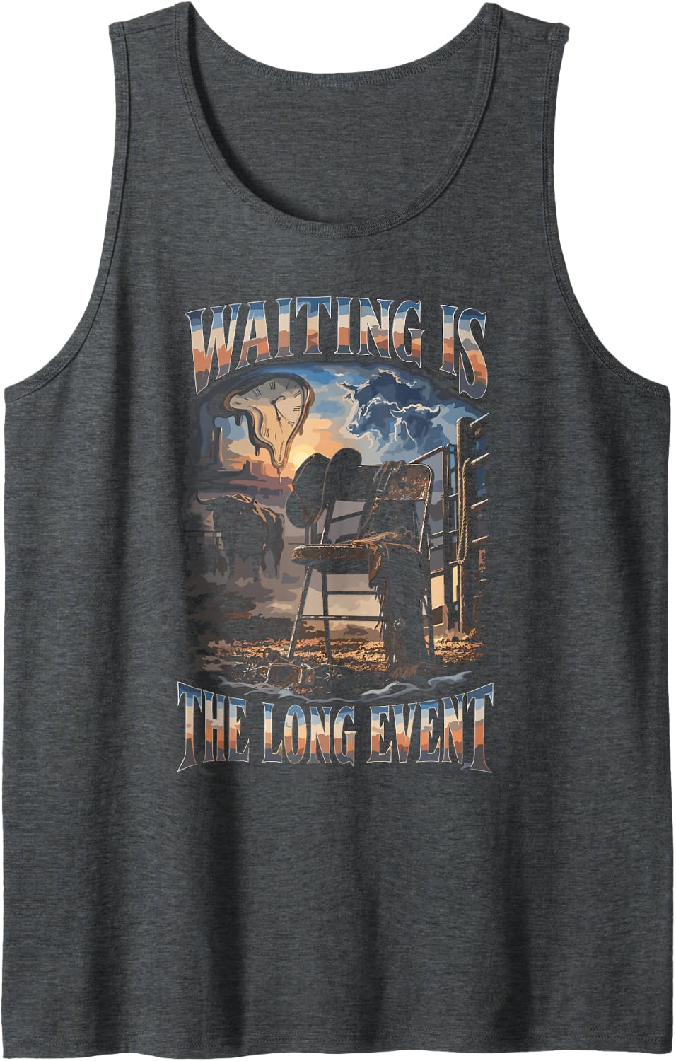Funny Bull Riding Rodeo - Bull Rider Waiting Humor Sleeveless Tank Top - Dark Heather Grey