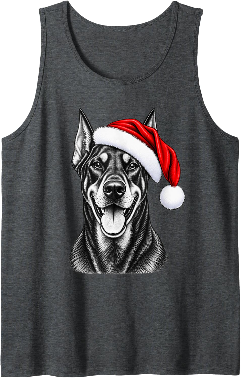Doberman Pinscher Christmas Santa Hat Men Women Kids Xmas Sleeveless Tank Top - Dark Heather Grey