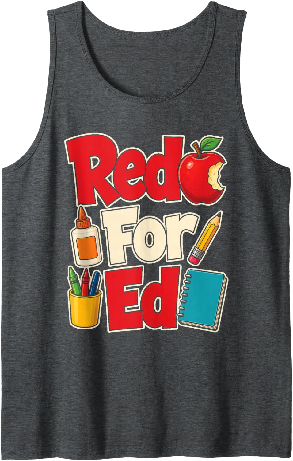 Elementary Teacher Red for Ed Public Education Gift Sleeveless Tank Top - Dark Heather Grey