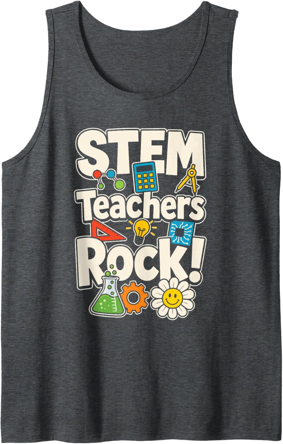 STEM Science Elementary Teachers Rock Engineering Math Sleeveless Tank Top - Dark Heather Grey
