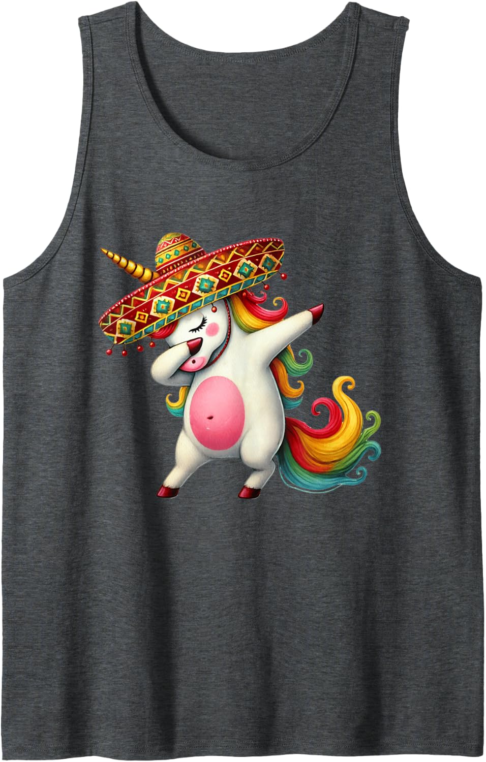 Cinco de Mayo Dabbing Unicorn Mexican Dab Kids Girls Fiesta Sleeveless Tank Top - Dark Heather Grey