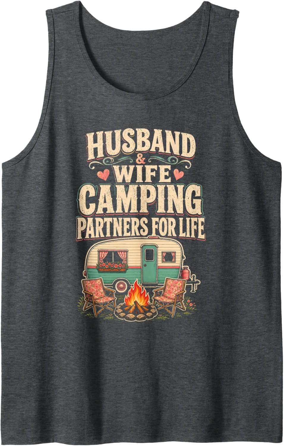 Camping Couple Husband and Wife Partners for Life Camper Sleeveless Tank Top - Dark Heather Grey