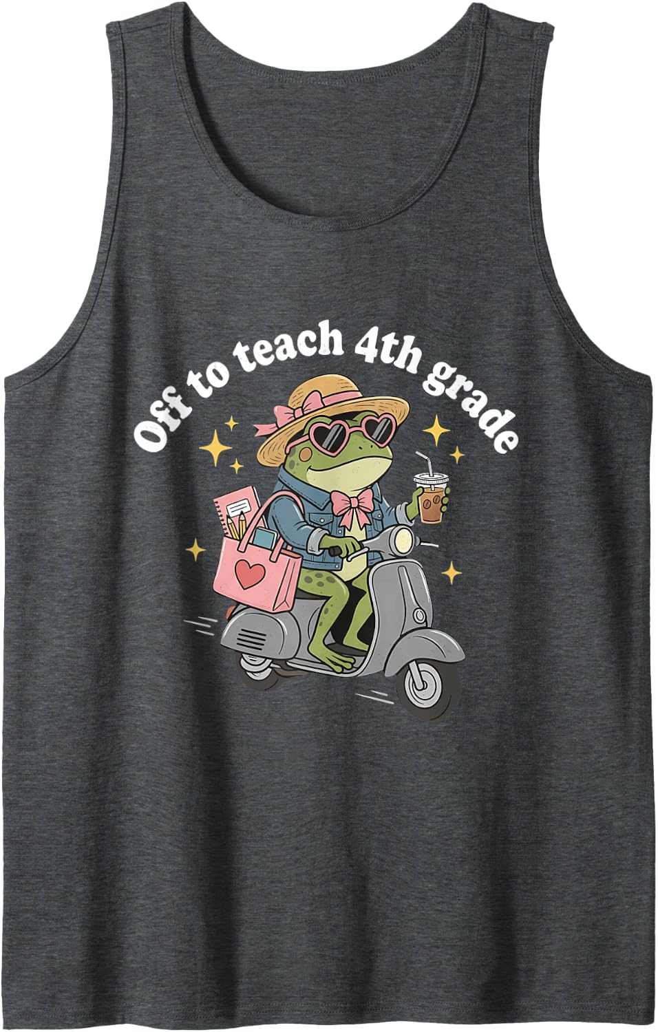 Off to Teach 4th Grade Teacher Funny Back to School Sleeveless Tank Top - Dark Heather Grey