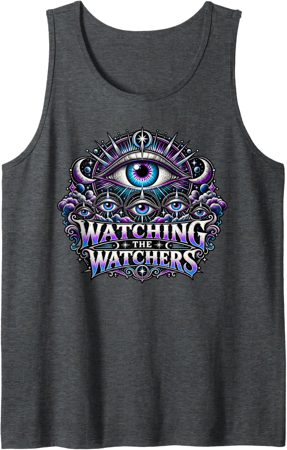 Watching The Watchers All Seeing Eye Space Mystery Sleeveless Tank Top - Dark Heather Grey