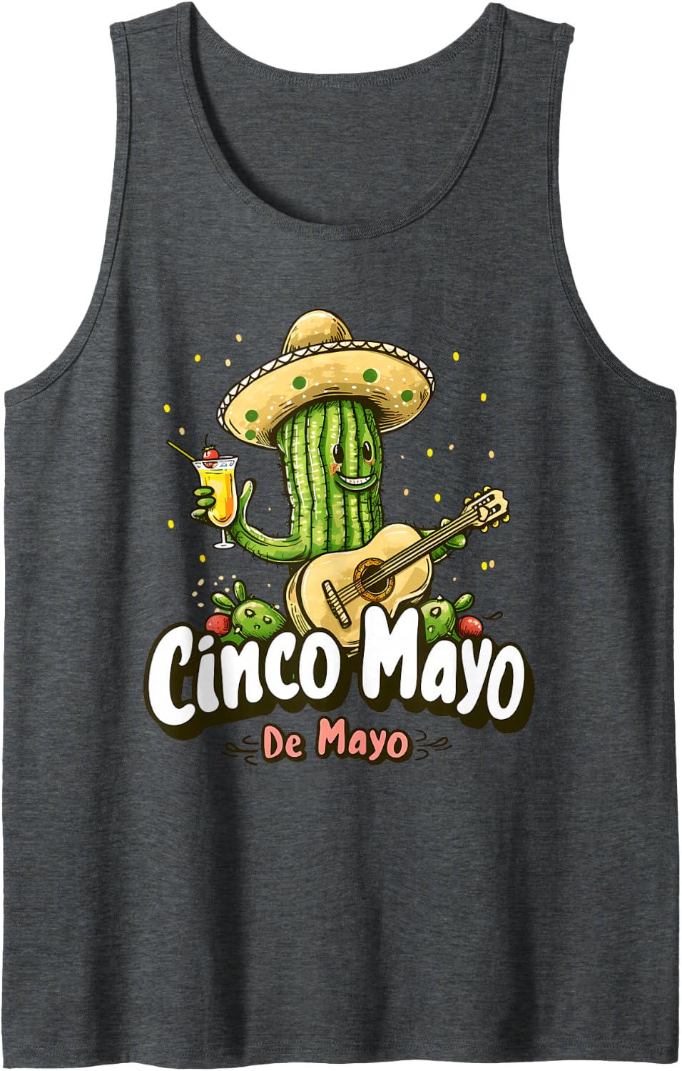 Cinco De Mayo Sombrero Costume Party Cactus Mexican Fiesta Sleeveless Tank Top - Dark Heather Grey