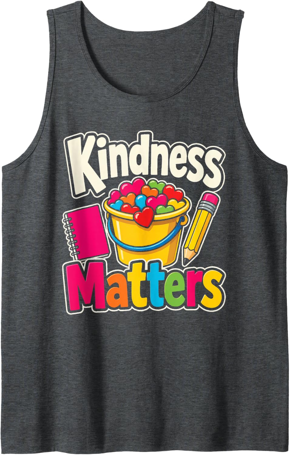 Kindness Matters Elementary School Teacher Gift Hearts Sleeveless Tank Top - Dark Heather Grey