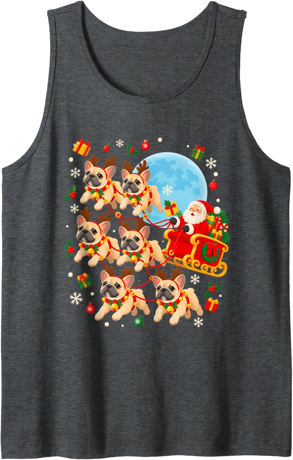 Funny Santa Riding French Bulldog Dog Lovers Xmas Christmas Sleeveless Tank Top - Dark Heather Grey