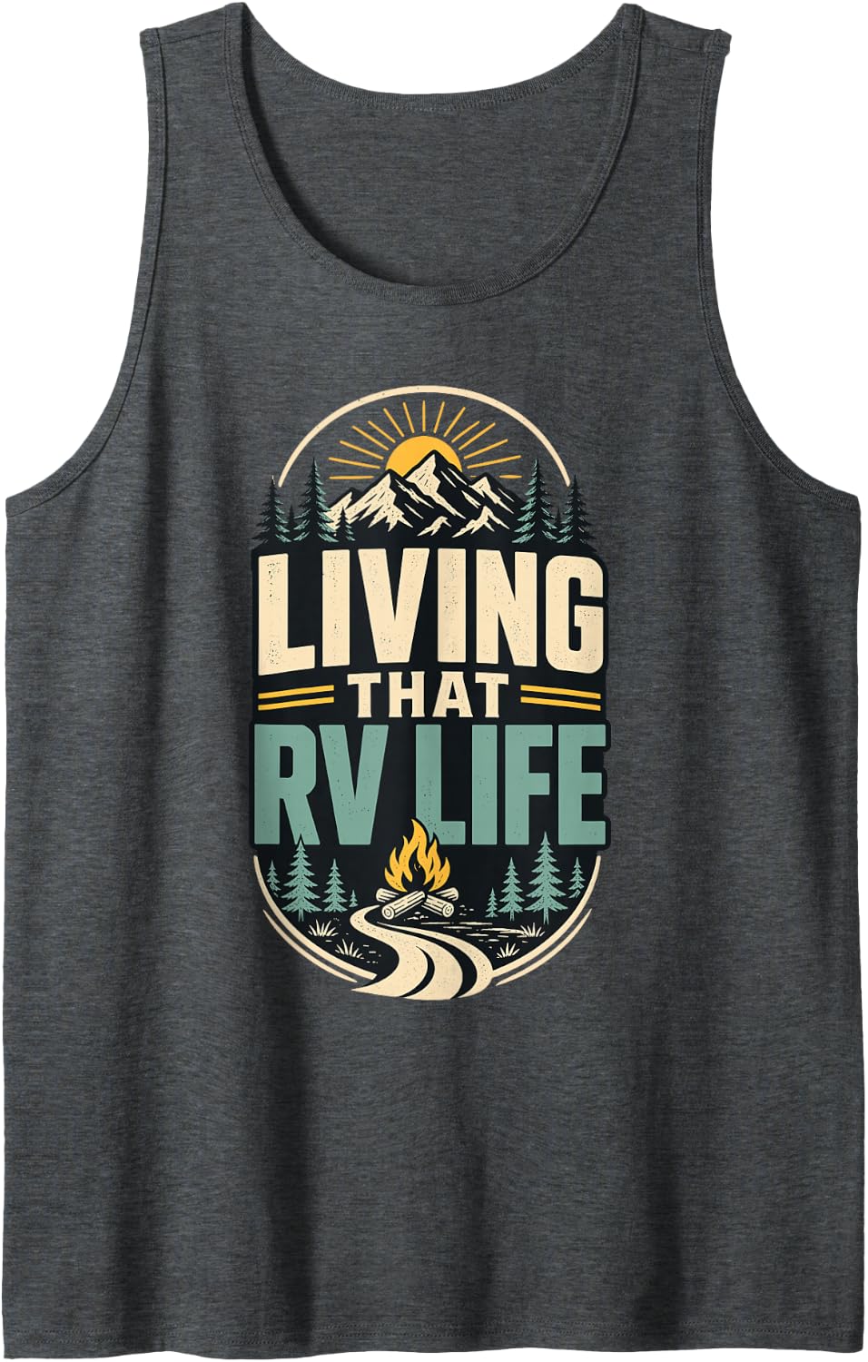 Living that RV Life Camping Camper Mountains Sleeveless Tank Top - Dark Heather Grey