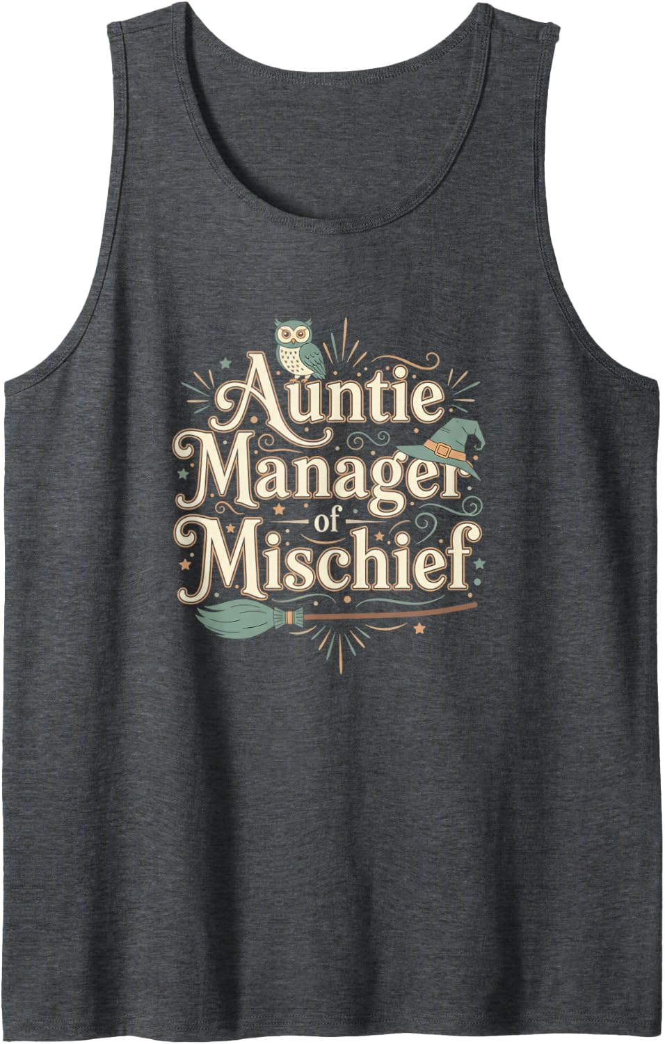 Auntie Manager of Mischief Funny Aunt Witchy Family Humor Tank Top - Dark Heather Grey