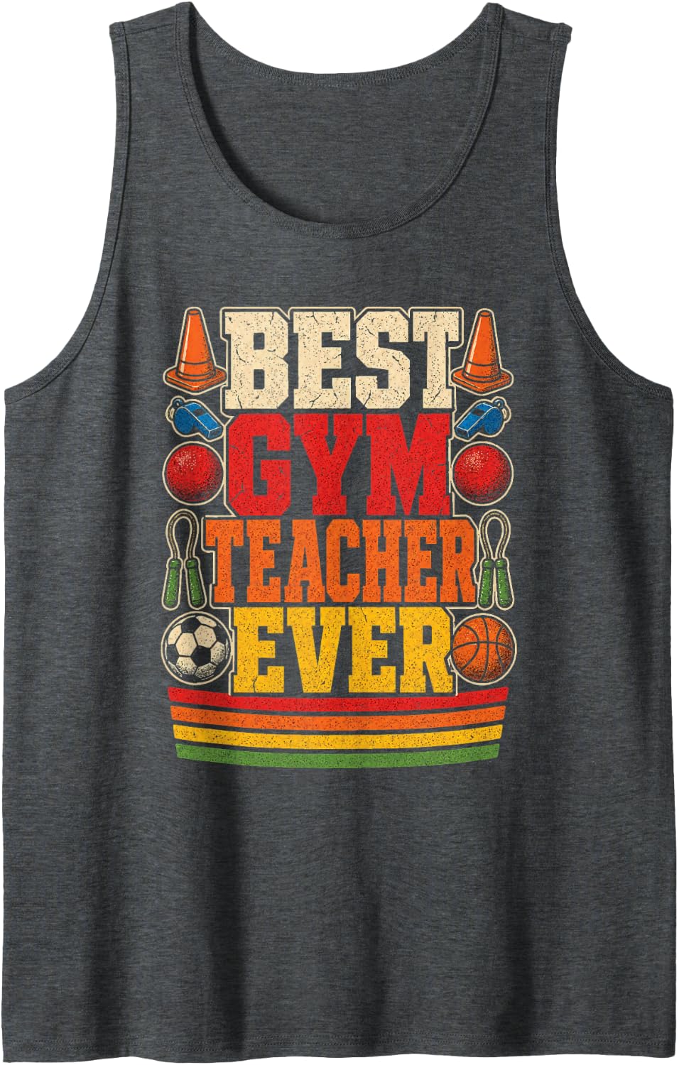 Gym Teacher PE Physical Education Coach Retro Gift Sleeveless Tank Top - Dark Heather Grey