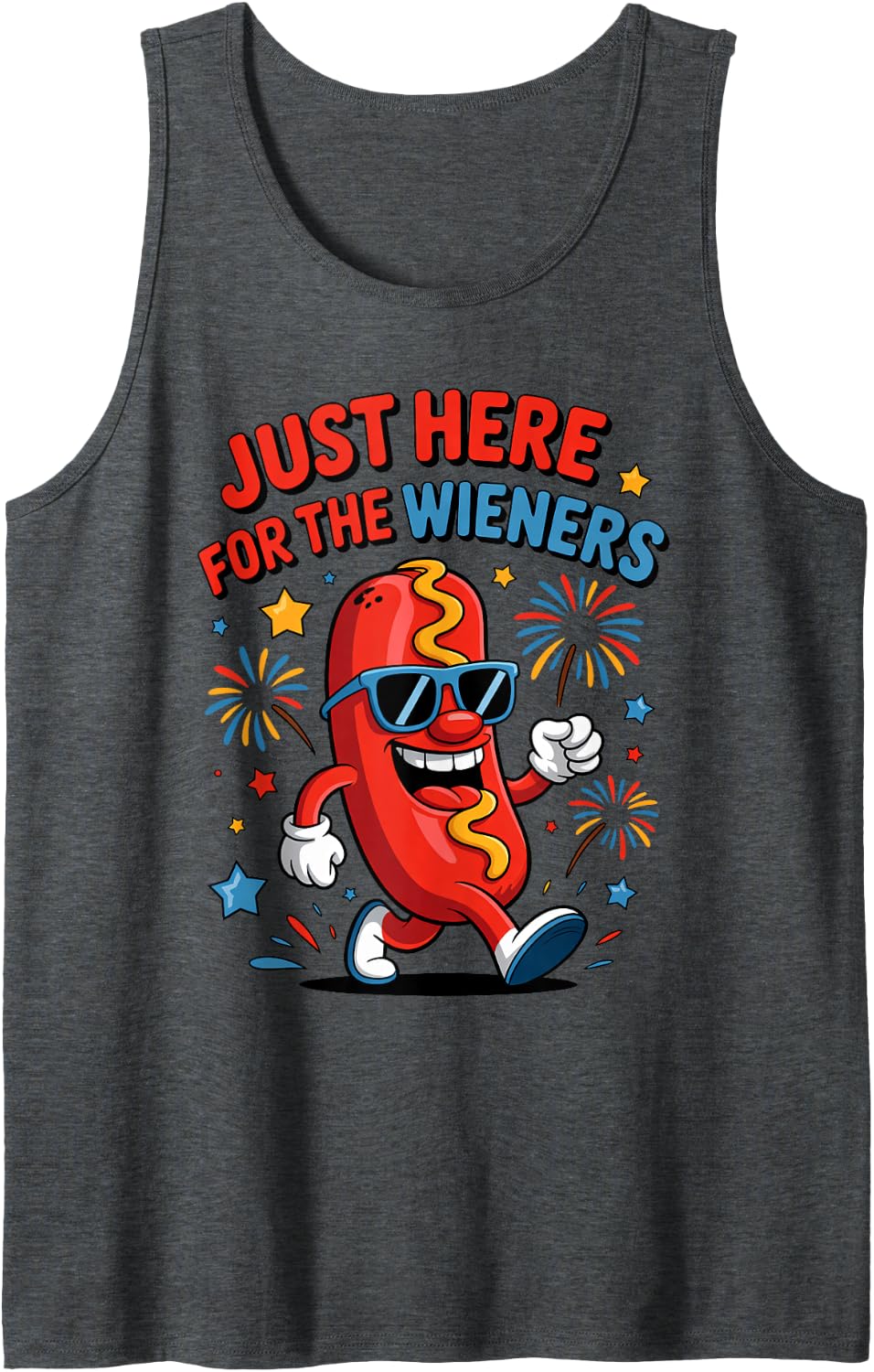 Hot Dog 4th of July Merica Funny Just Here For The Wieners Tank Top - Dark Heather Grey