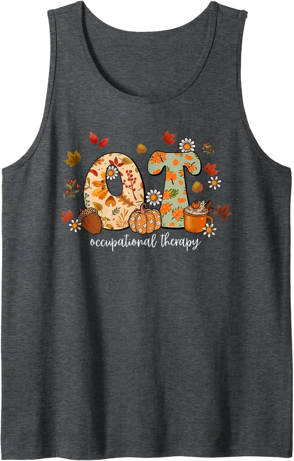 Occupational Therapy Fall OT Autumn Thanksgiving Leaves Sleeveless Tank Top - Dark Heather Grey