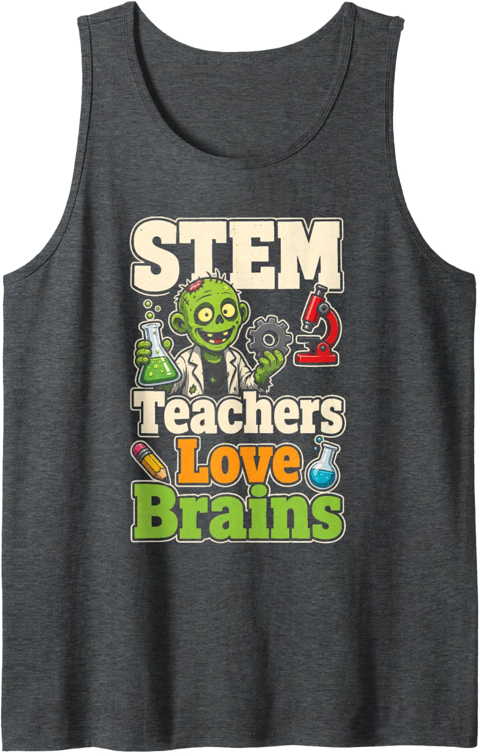 STEM Teacher Love Brains Zombie Science Elementary Gift Sleeveless Tank Top - Dark Heather Grey