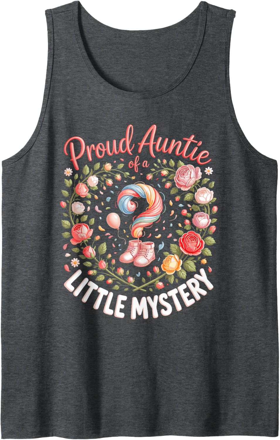 Proud Auntie of A Little Mystery Gender Reveal Auntie Baby Sleeveless Tank Top - Dark Heather Grey