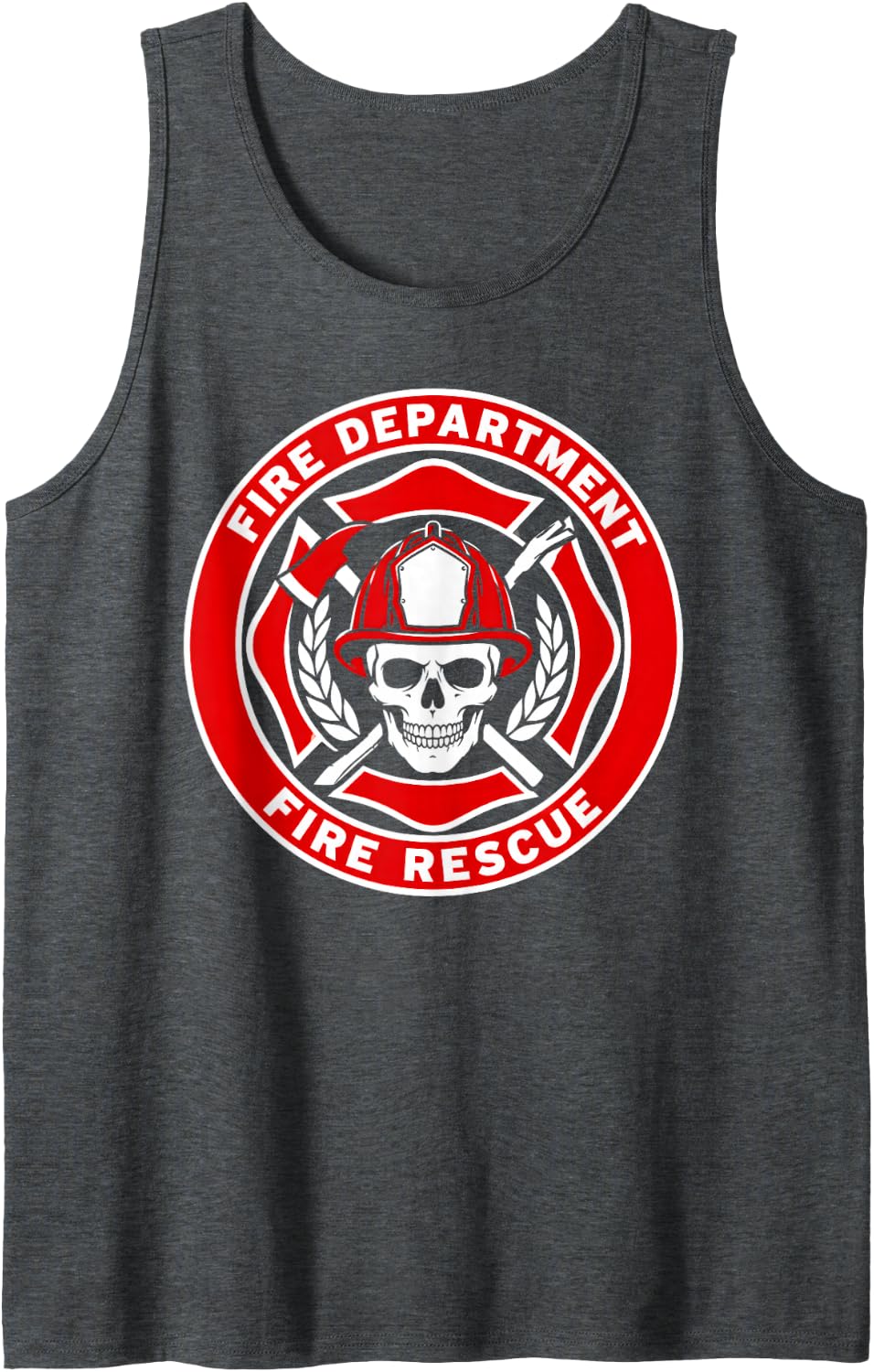 Fire Department Maltese Cross Skull Firefighter Sleeveless Tank Top - Dark Heather Grey