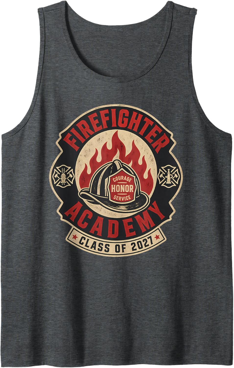 Firefighter Academy Class of 2027 Recruit Badge Sleeveless Tank Top - Dark Heather Grey