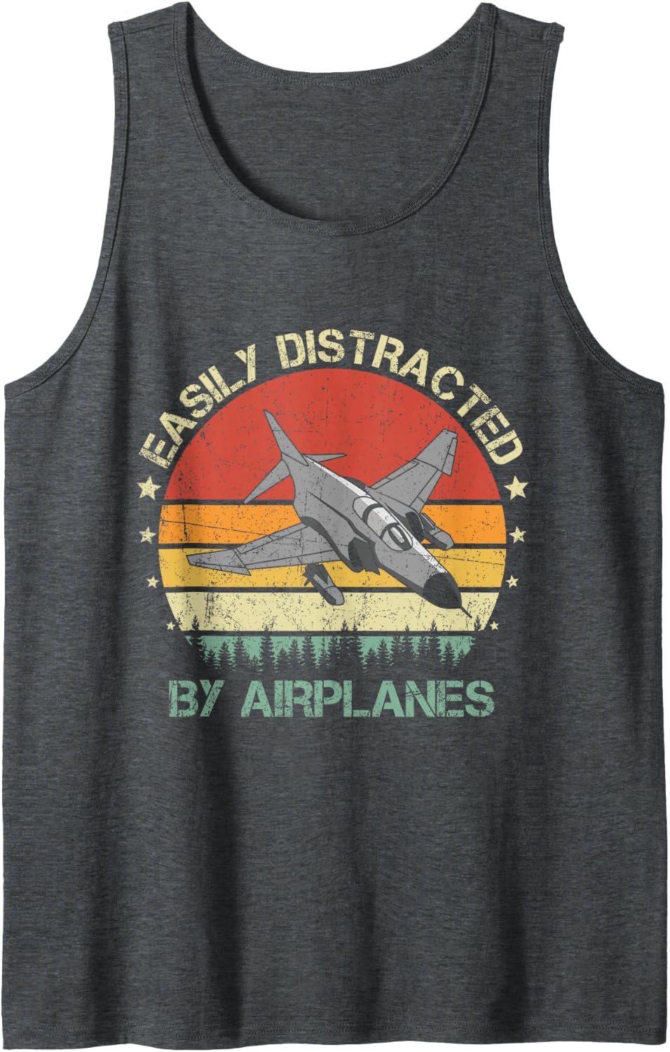 Easily Distracted By Airplanes Vintage Retro F-4 Phantom II Tank Top - Dark Heather Grey