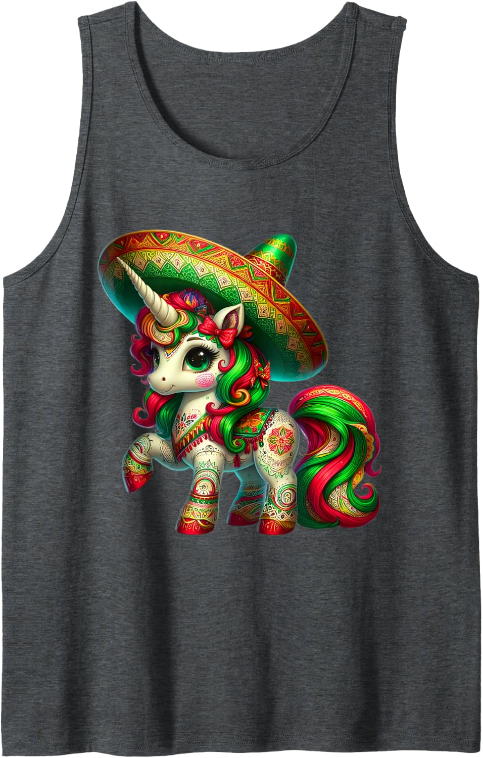 Cute Unicorn Mexican Unicorn Cinco de Mayo Girls Kids Sleeveless Tank Top - Dark Heather Grey