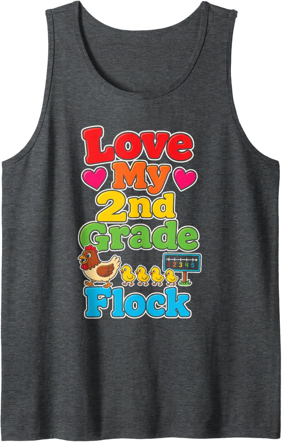 2nd Grade Teacher Love My Flock Second Elementary Team Sleeveless Tank Top - Dark Heather Grey