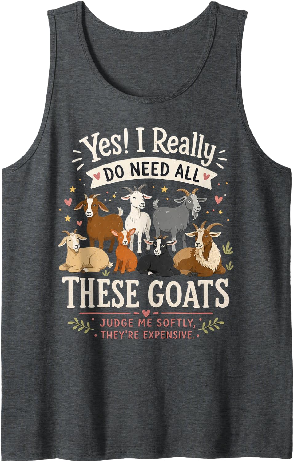 Row of Cartoon Goats - Goat Enthusiast Humor Tank Top - Dark Heather Grey
