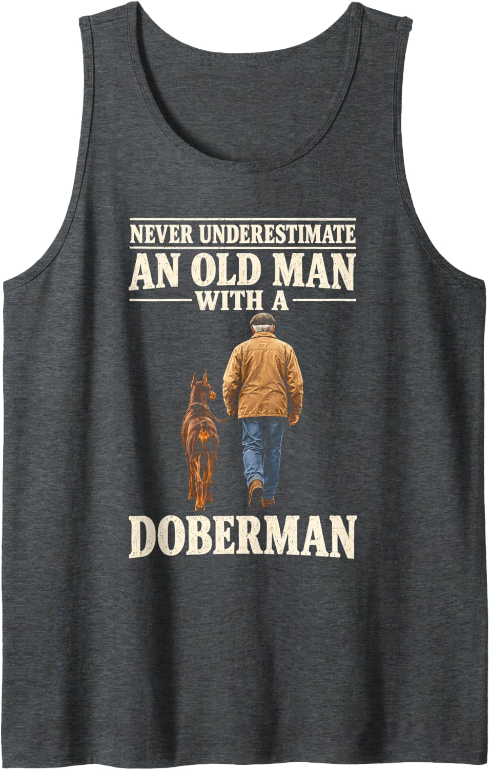 Never Underestimate an Old Man with A Doberman Grandpa Sleeveless Tank Top - Dark Heather Grey