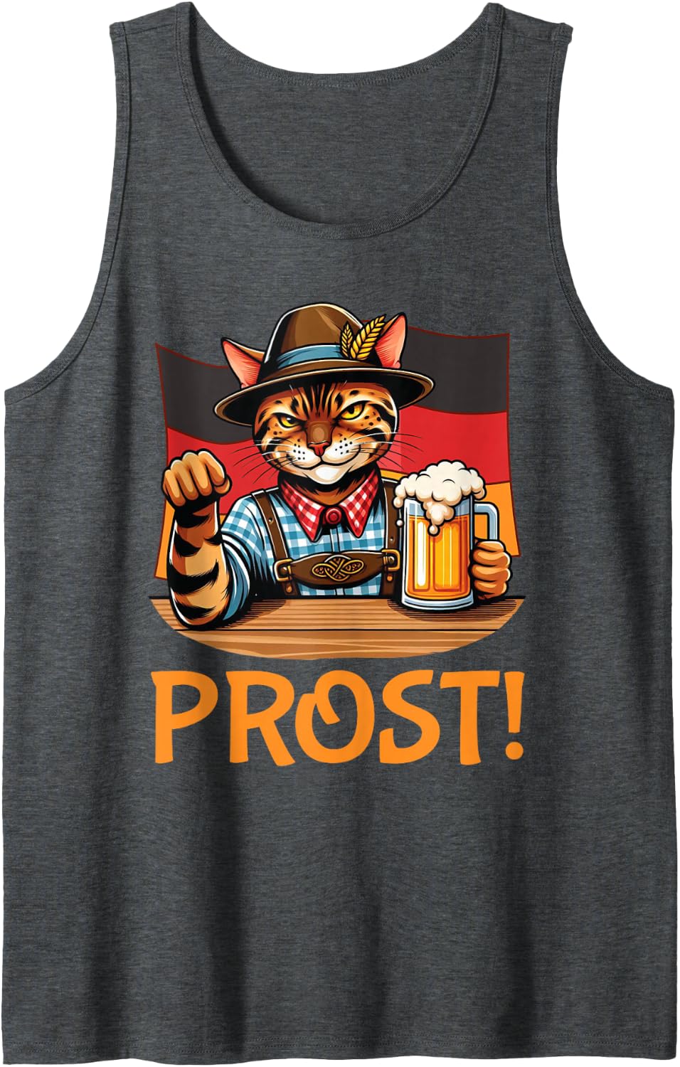 Bengal Cat Bavarian German Drinking Beer Oktoberfest Prost Sleeveless Tank Top - Dark Heather Grey