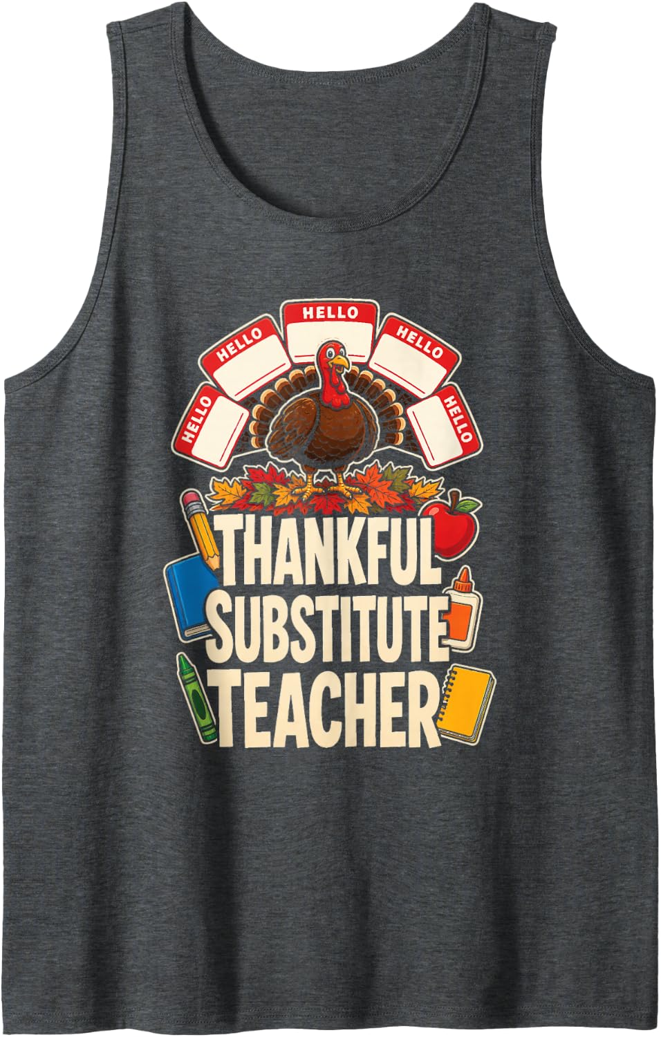 Substitute Teacher Thankful Turkey Sub Elementary Gift Sleeveless Tank Top - Dark Heather Grey