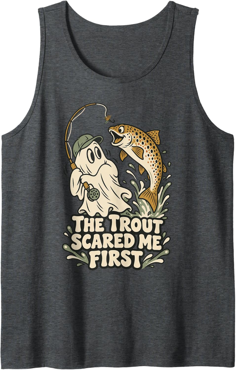 Trout Ghost Halloween Fish Fly Fishing Sleeveless Tank Top - Dark Heather Grey