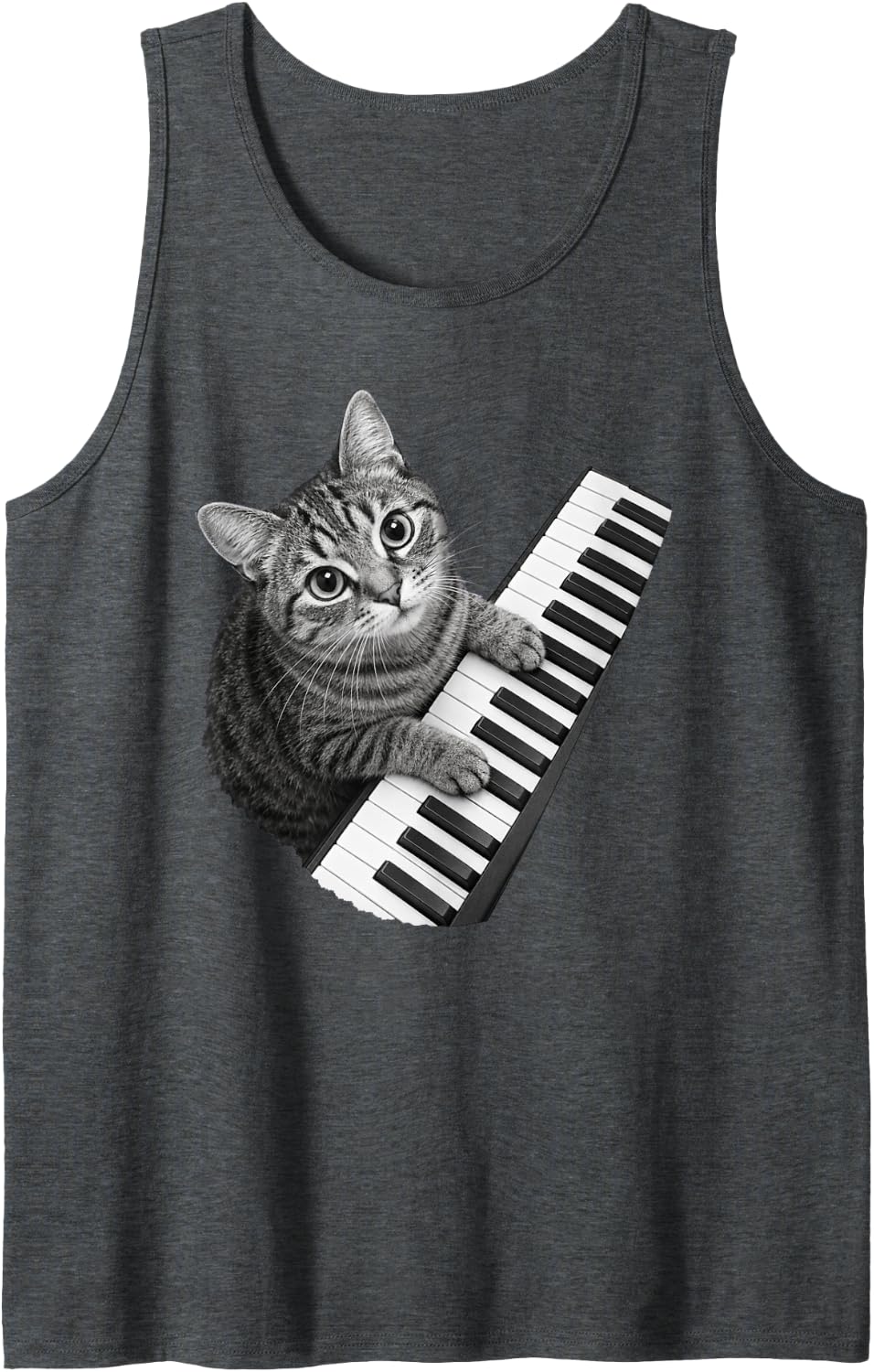 Piano Cat Pianist Keyboard Player Funny Kitten Sleeveless Tank Top - Dark Heather Grey
