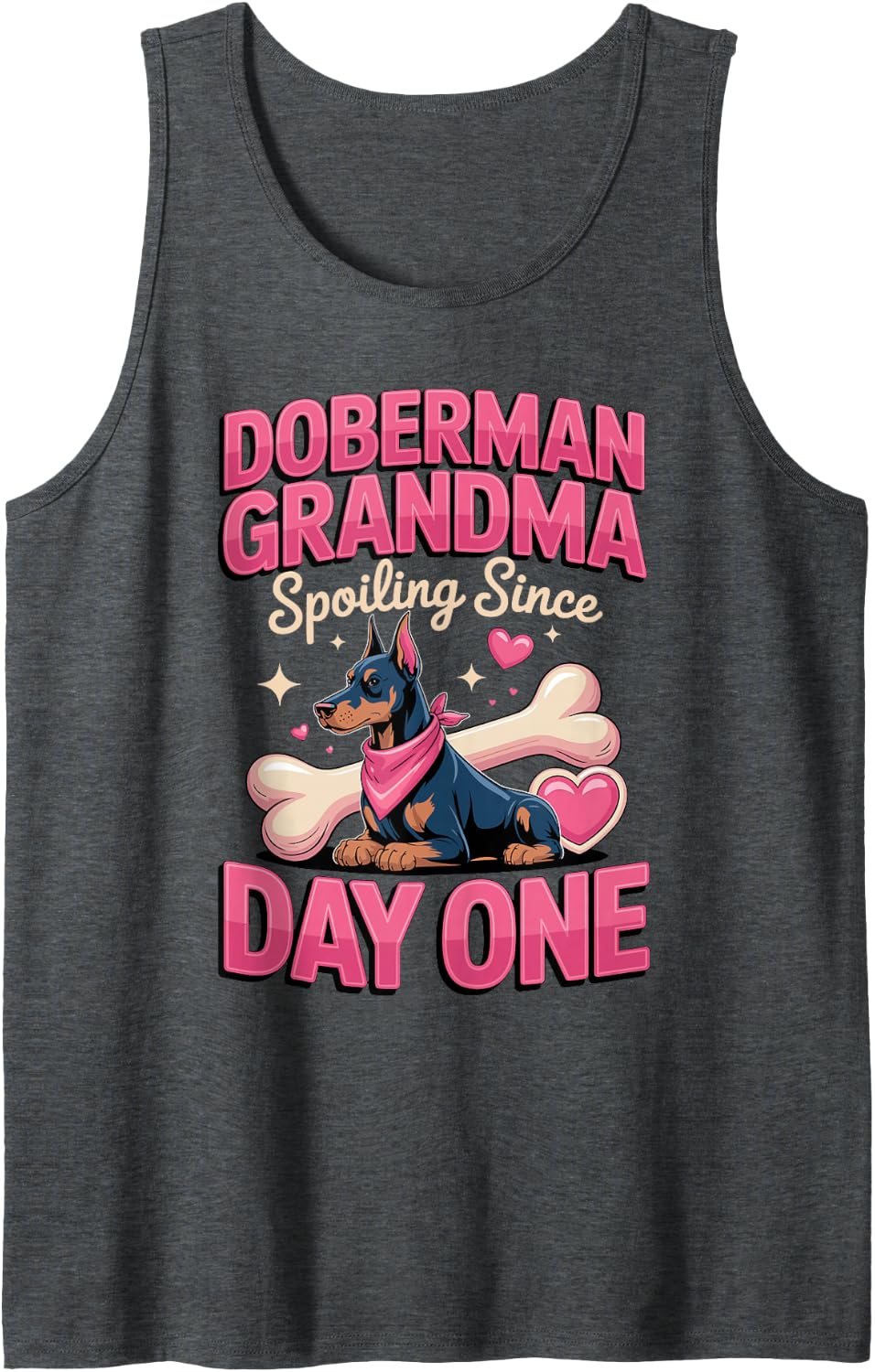 Doberman Grandma Spoiling Since Day One Dobie Dog Sleeveless Tank Top - Dark Heather Grey