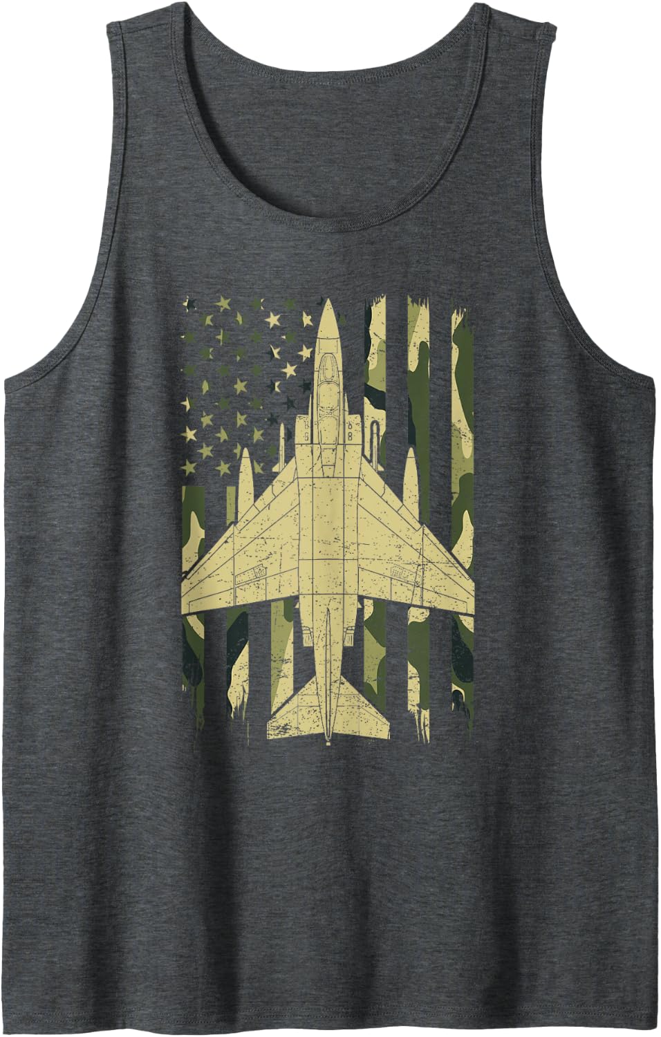 F-4 Phantom II Flag USA Camouflage Fighter Jet Aircraft Tank Top - Dark Heather Grey